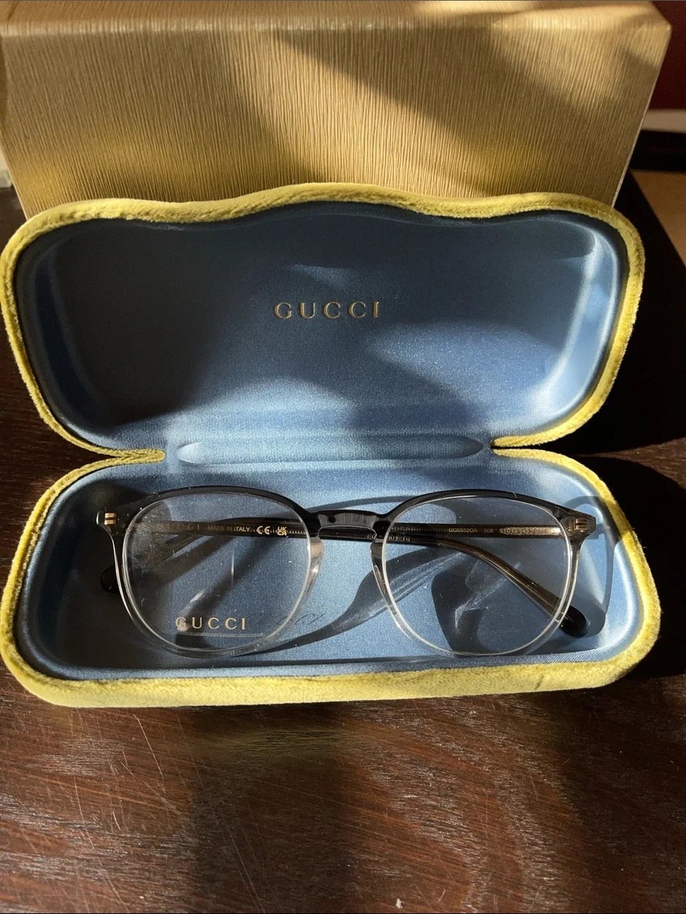 Gucci Men's Glasses in Clear and Black with Gold Accents